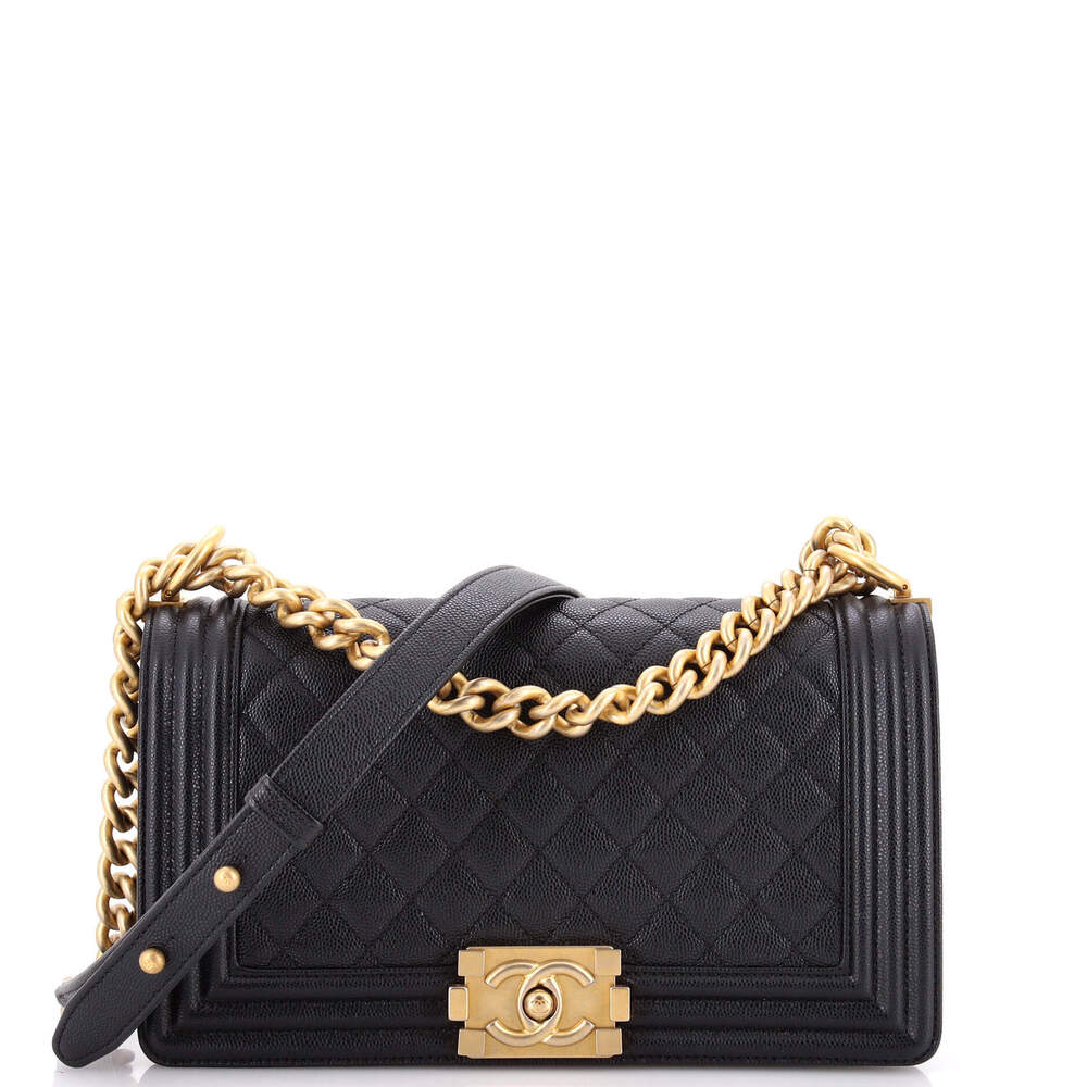 Chanel Old Medium Boy Flap Bag Quilted Caviar